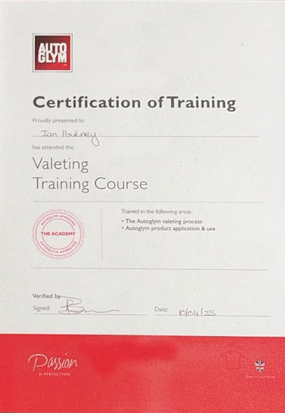 Autoglym Valeting Training Certification - Ian Poutney